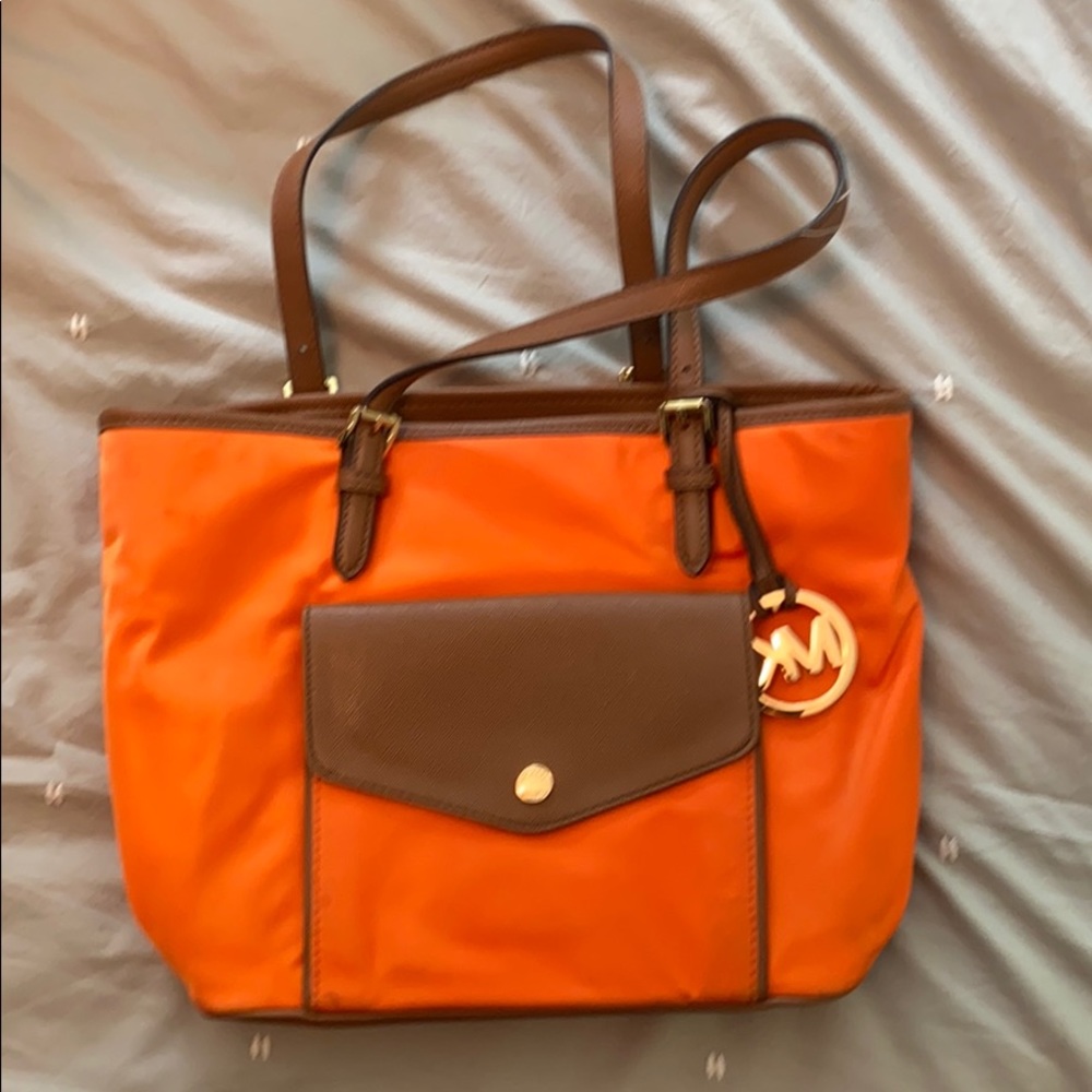 Michael Kors orange nylon purse tote